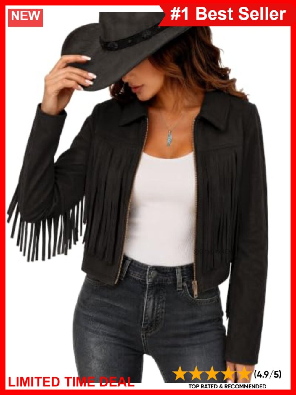 Faux Suede Fringe Jacket Cropped Western Cowgirl Coat